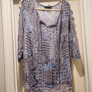 Fred David coastal bohemian print top 3/4 sleeve
